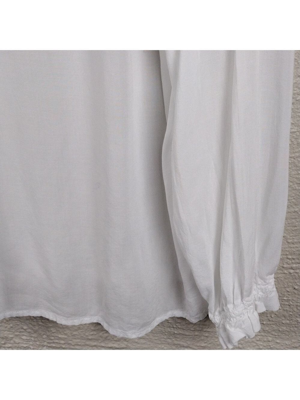 Velvet By Graham & Spencer White Ruffle Tie V-Neck Long Sleeve Sheer Peasant Top - Picture 11 of 14